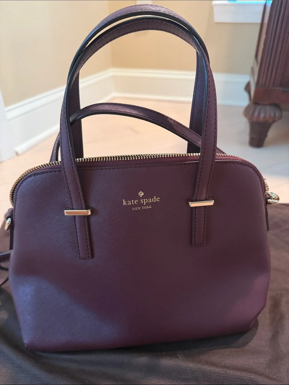 kate spade Plum Leather Dome Satchel with Gold Hardware
